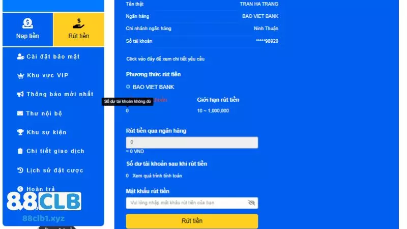 Người chơi rút tiền 88CLB sau khi tích luỹ đủ lợi nhuận